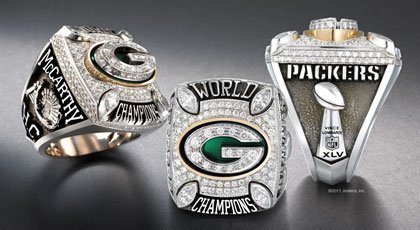 Bague Green Bay Packers Super Bowl En Argent 925 - Zirconium Cubique, Taille 8.5, Personnalisable