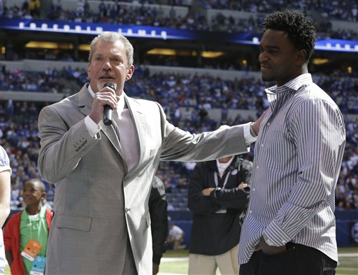 James and Colts Owner Jim Irsay at the Ring of Honor Ceremony.