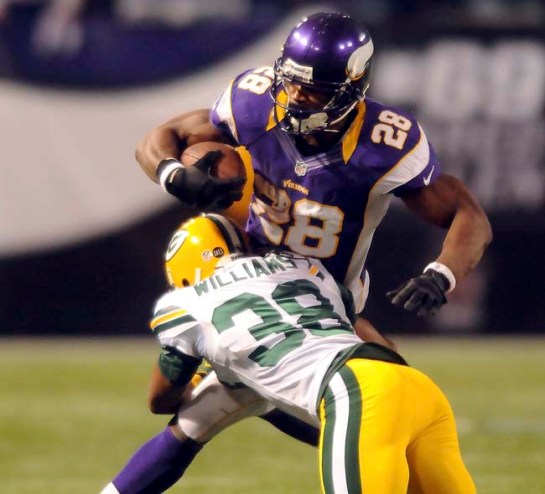 In 2 games against the Packers this season, Peterson has run for 411 yards!!