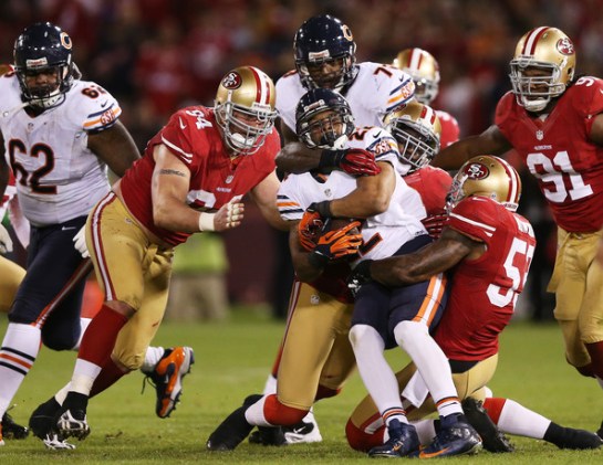 In the thick of the 49er defense you have to appreciate Bowman's play.