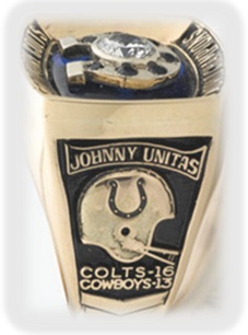 The last ring won by John Constantine Unitas and Carroll Rosenbloom.