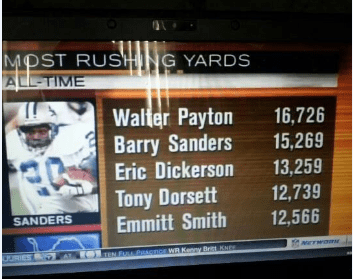 At the time of Sanders retiement, he was in striking distance of Payton to begin '99.