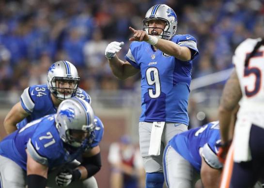 Stafford's injured hand in a glove.